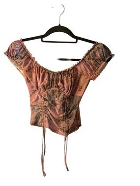 Urban Outfitters Pink Map-Print Off-Shoulder Crop Top